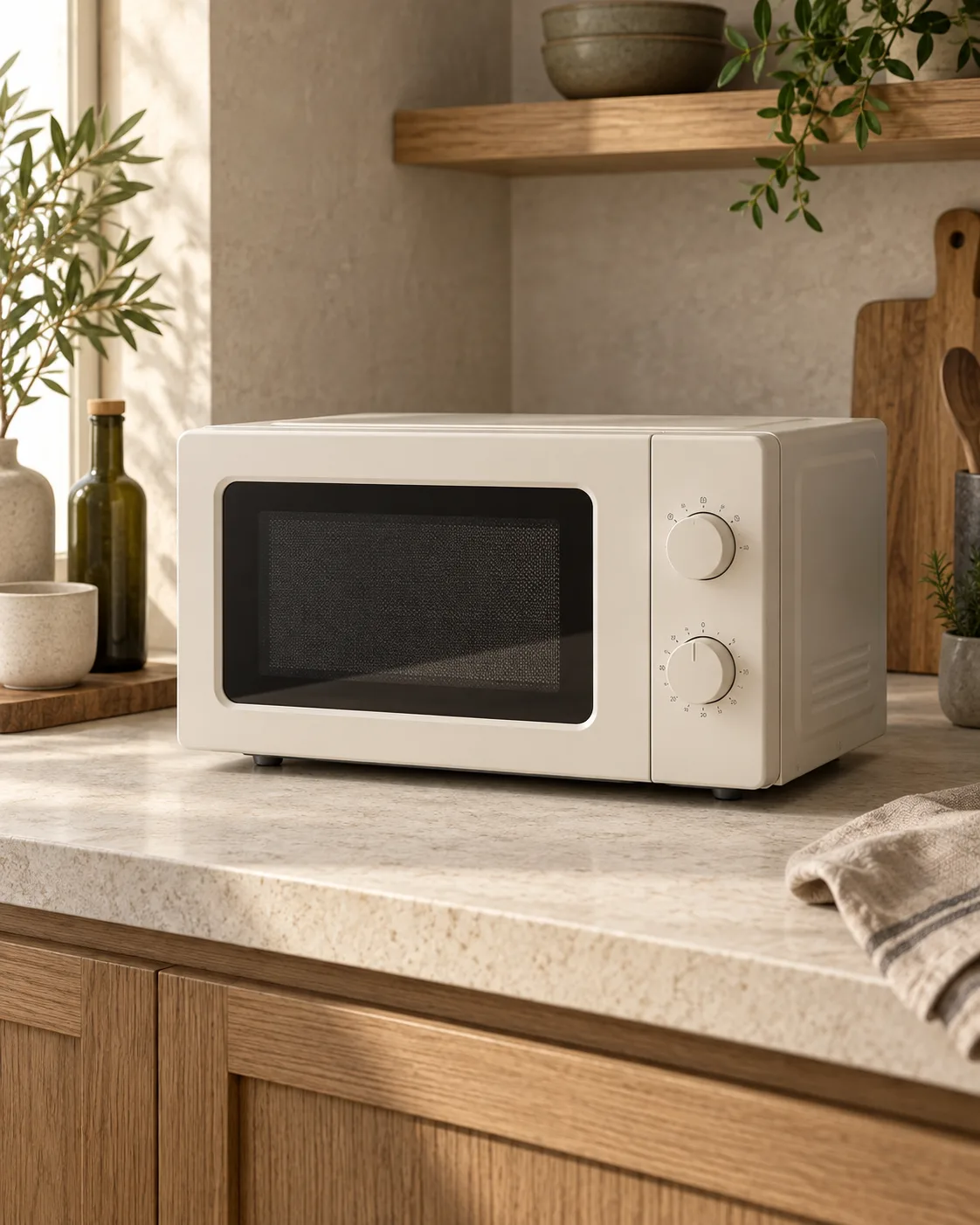 Micro-ondes compact crème de 20 litres avec deux commandes rotatives